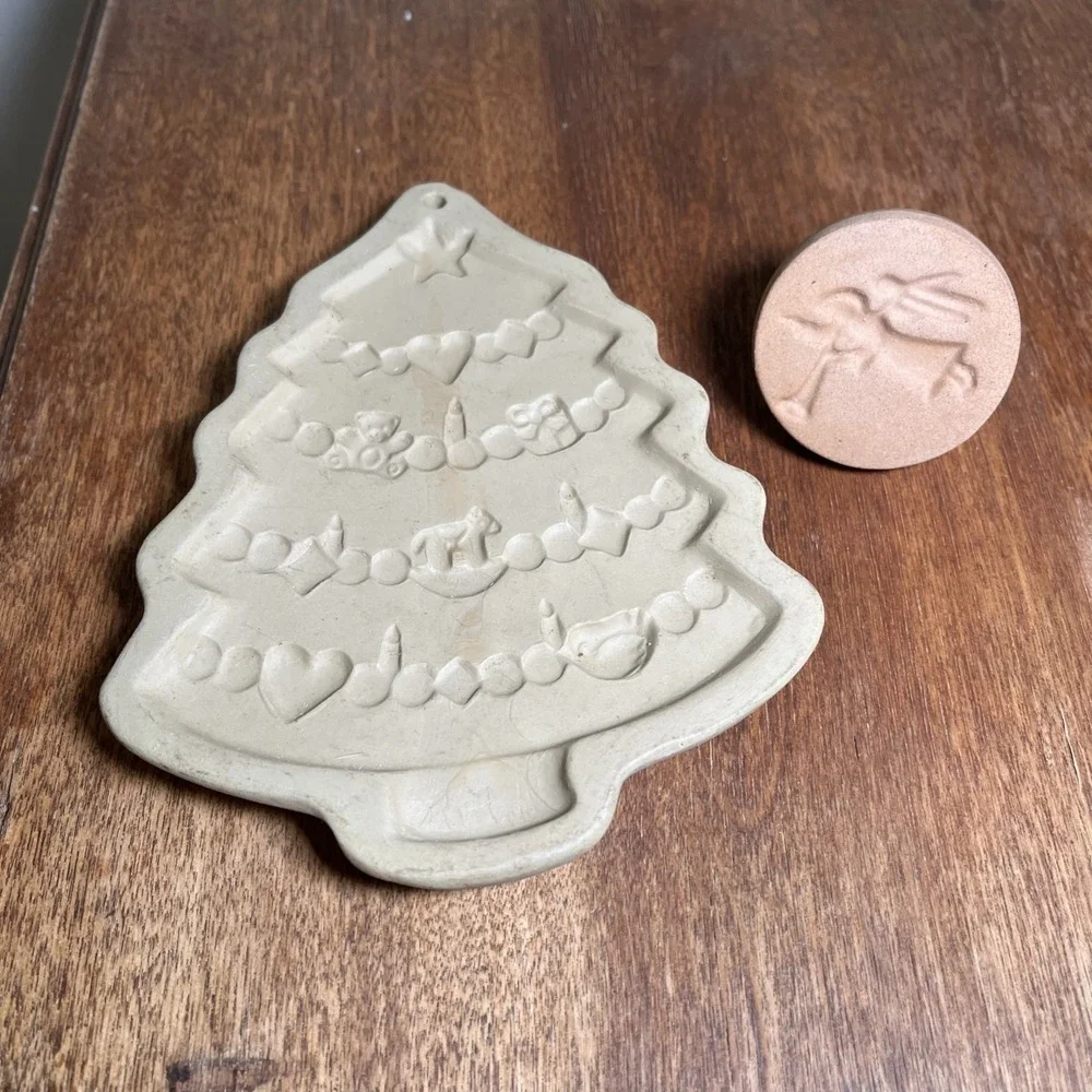 Vtg Brown Bag Cookie Art Christmas Tree And Angel Cookie Mold 1986 Hill Design‎